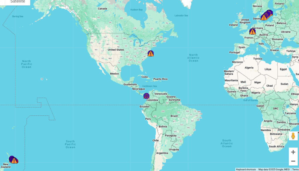 map of a tracked asset between factory and destination
