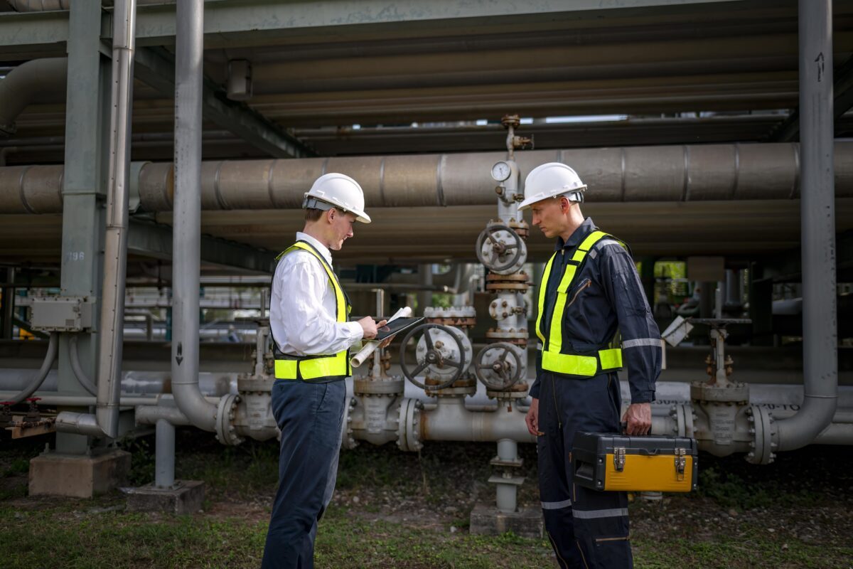 field engineers register asset on an industrial site